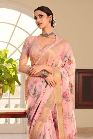 Linen Saree Carnation Pink Linen Saree saree online