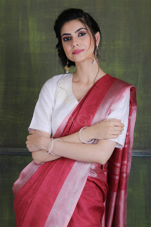 Cerise Pink Linen Saree