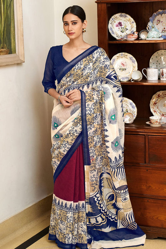 Champagne Beige Linen Blend Saree beige linen saree