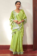 Chartreuse Green Linen Blend Saree linen saree