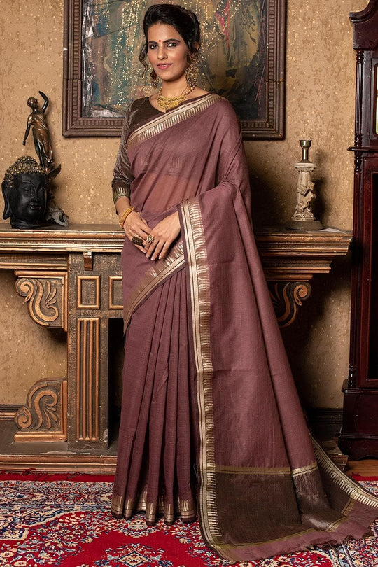 Chestnut Brown Plain Linen Blend Saree Chestnut Brown Plain Linen Blend Saree