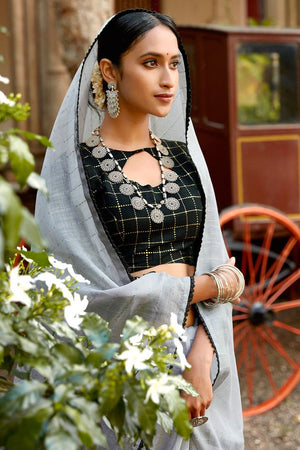 Cloudy Grey Linen Saree