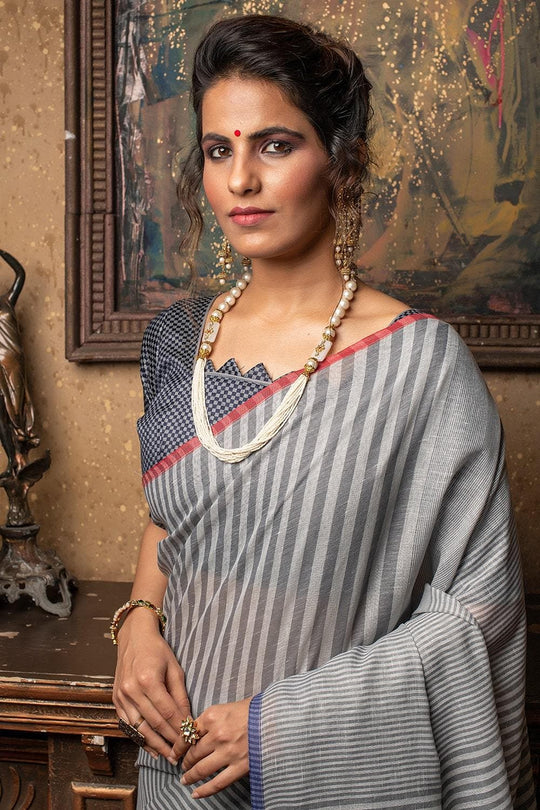 Cloudy Grey Linen Blend Saree Cloudy Grey Linen Blend Saree