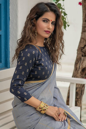 Coin Grey Linen Blend Saree