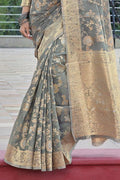 Concrete Grey Linen Blend Saree linen sarees