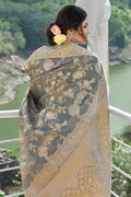 Concrete Grey Linen Blend Saree linen saree blouse designs
