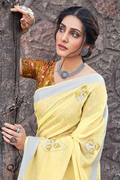 Corn Yellow Linen Blend Saree linen saree