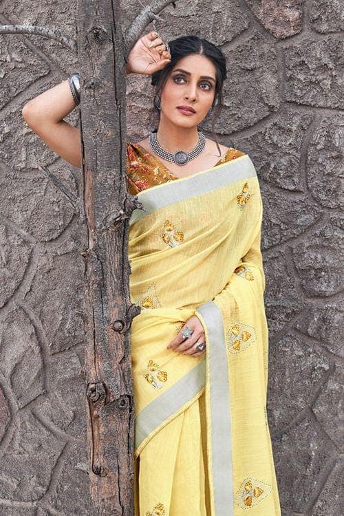 Corn Yellow Linen Blend Saree linen saree