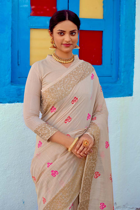 Cream Brown Linen Blend Saree linen saree collection