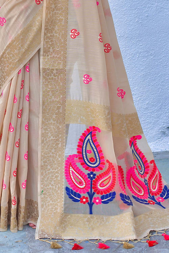 Cream Brown Linen Blend Saree brown linen saree