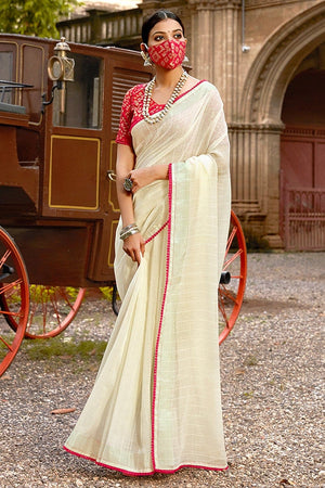 Cream Colour Linen Saree
