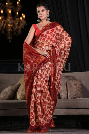 Cream Linen Blend Saree