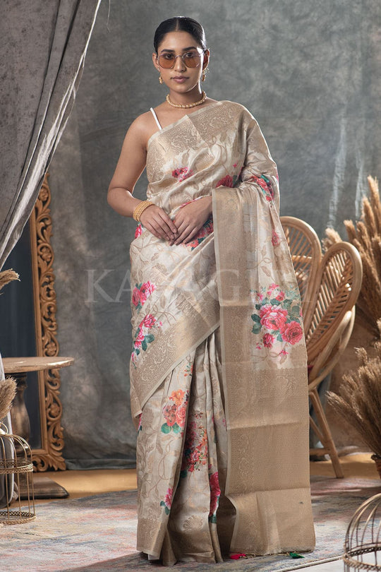 Cream Linen Blend Saree linen saree