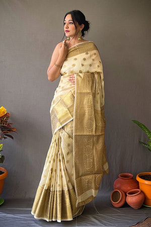 Cream Linen Saree