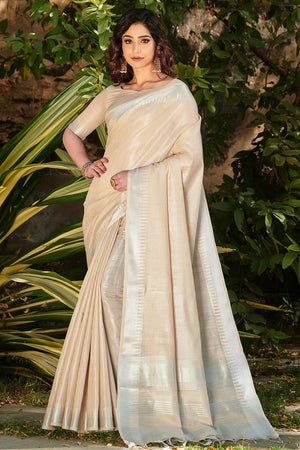 Cream Linen Blend Saree