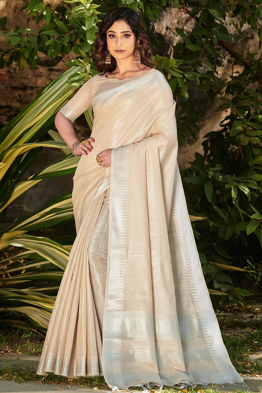 Cream Linen Blend Saree cream linen saree
