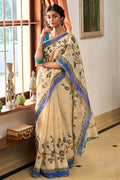Cream Linen Blend Saree cream linen saree