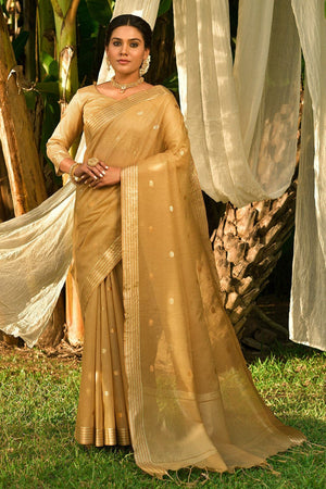 Daffodil Beige Linen Blend Saree
