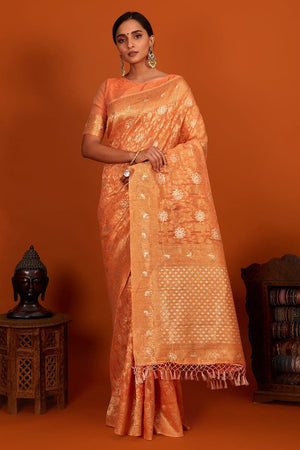 Dahlia Peach Linen Blend Saree