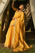 Dandelion Yellow Linen Blend Saree Linen Saree Dandelion Yellow Linen Saree saree online