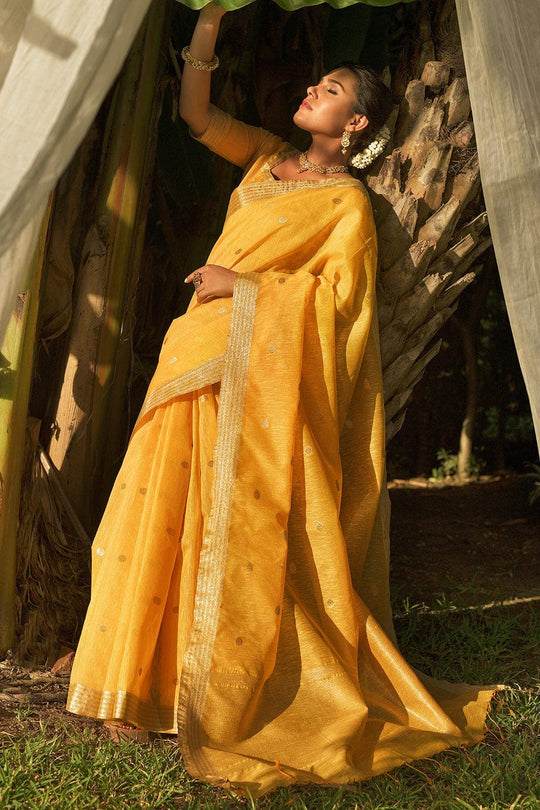 Dandelion Yellow Linen Blend Saree Linen Saree Dandelion Yellow Linen Saree saree online