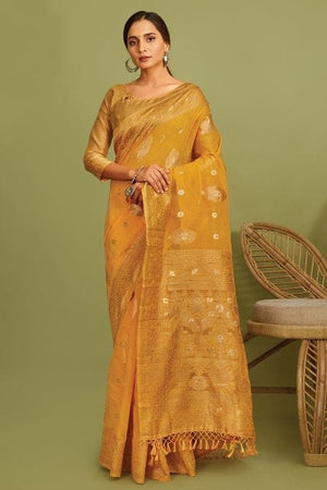 Dandelion Yellow Linen Blend Saree