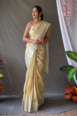Dandelion Yellow Linen Saree