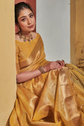 Dandelion Yellow Tissue Linen Blend Saree linen saree