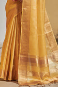Dandelion Yellow Tissue Linen Blend Saree linen saree design