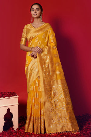 Dark Yellow Linen Blend Saree
