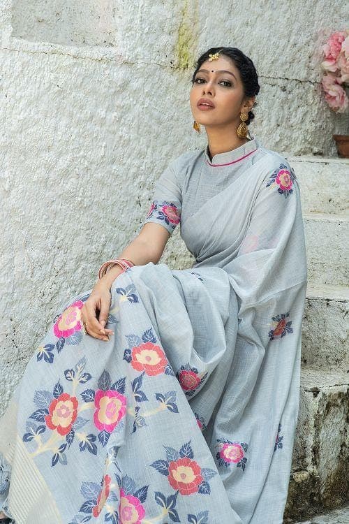 Dolphin Grey Linen Blend Saree Dolphin Grey Linen Blend Saree