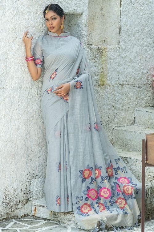 Dolphin Grey Linen Blend Saree Dolphin Grey Linen Blend Saree