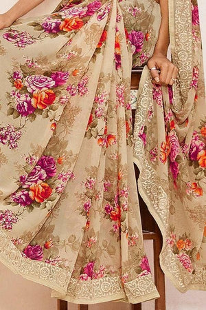 Linen Saree Ecru White Floral Print Linen Saree saree online