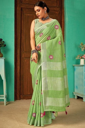 Emerald Green Linen Blend Saree