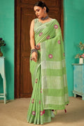 Emerald Green Linen Blend Saree Linen Saree Emerald Green Linen Saree saree online