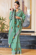 Fern Green Linen Blend Saree Linen Saree Fern Green Linen Saree saree online