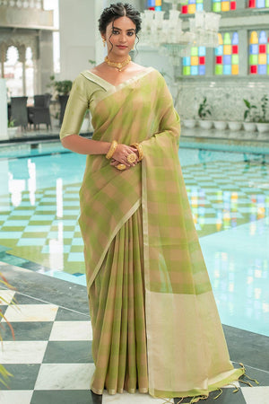 Fern Green Linen Blend Saree