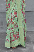 Fern Green Printed Linen Blend Saree Linen Saree Fern Green Printed Linen Saree saree online