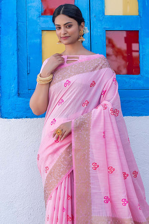 Flamingo Pink Linen Blend Saree