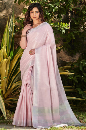 pink linen saree