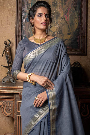 Flint Grey Plain Linen Blend Saree