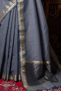 Flint Grey Plain Linen Blend Saree Flint Grey Plain Linen Blend Saree