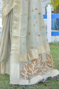 Fog Grey Tissue Linen Blend Saree linen saree online