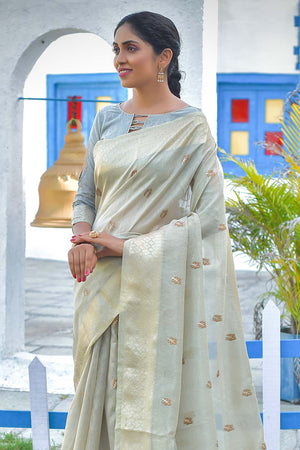 Fog Grey Tissue Linen Blend Saree