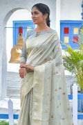 Fog Grey Tissue Linen Blend Saree linen saree