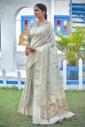 Fog Grey Tissue Linen Blend Saree linen saree collection