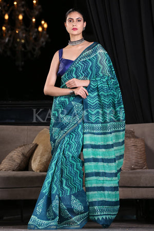 French Blue Linen Blend Saree