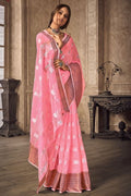 French Pink Linen Blend Saree linen