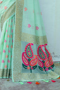 Glacial Green Linen Blend Saree linen saree images