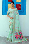 Glacial Green Linen Blend Saree linen saree price